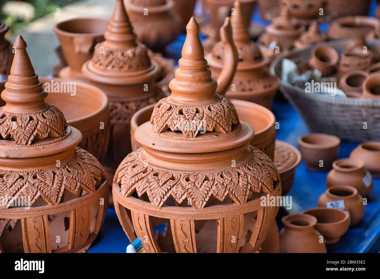Koh Kret, Thailand 01.04.2020 Beautiful thai handmade pottery product