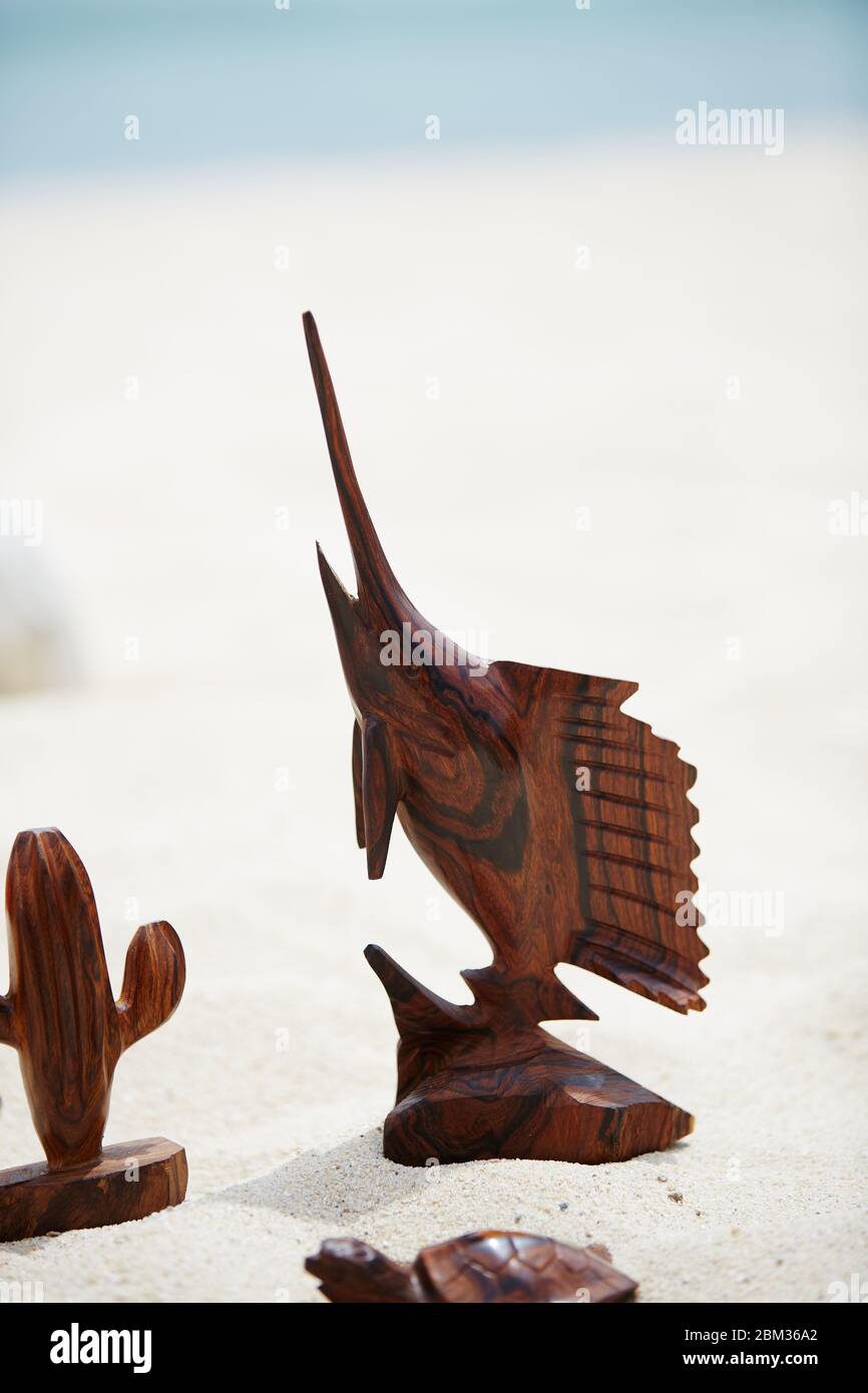 Wares on sale by a beachfront vendor selling trinkets Stock Photo