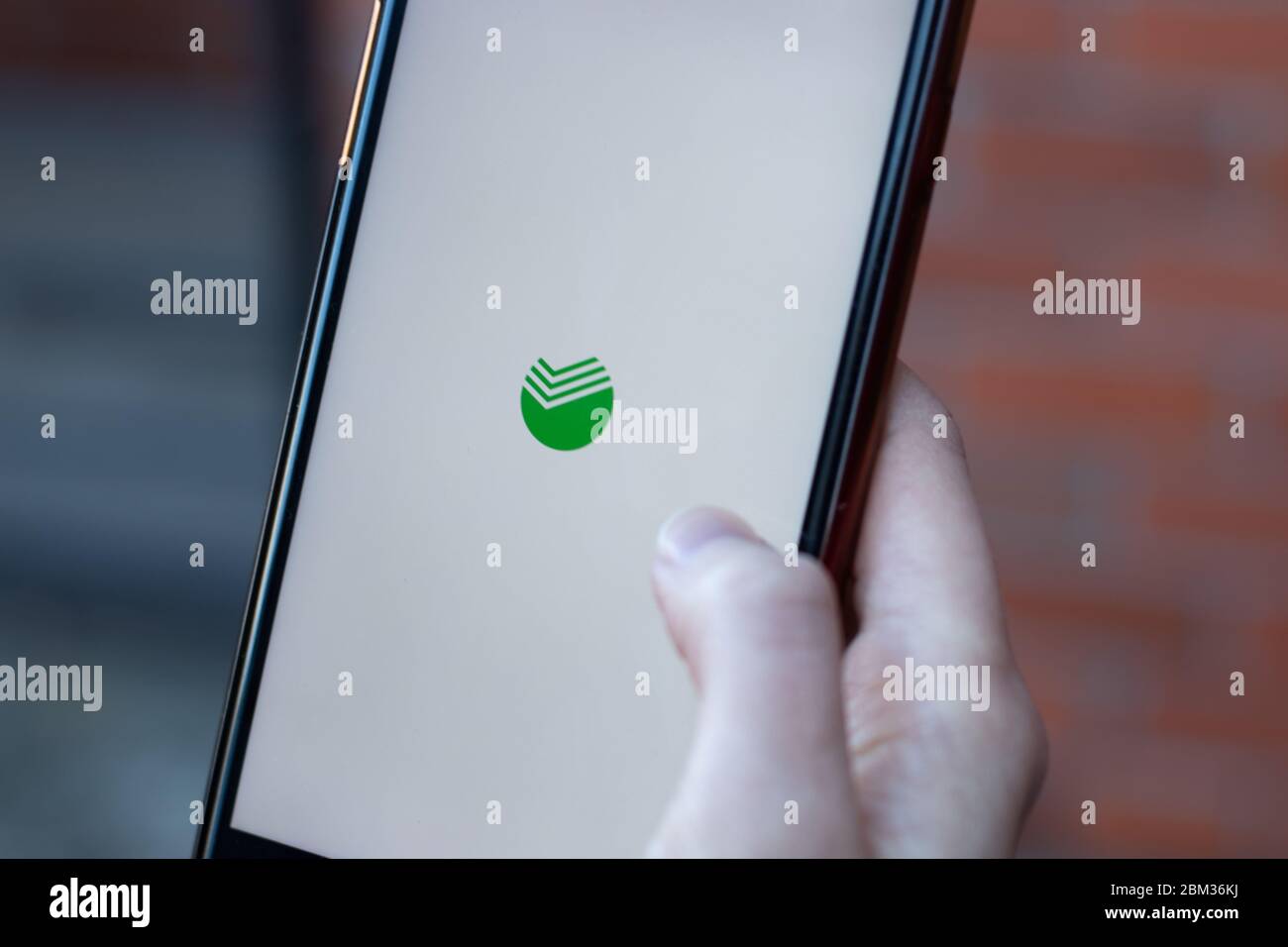 New York, USA - 1 May 2020: Sberbank app logo close-up on phone screen, Illustrative Editorial Stock Photo