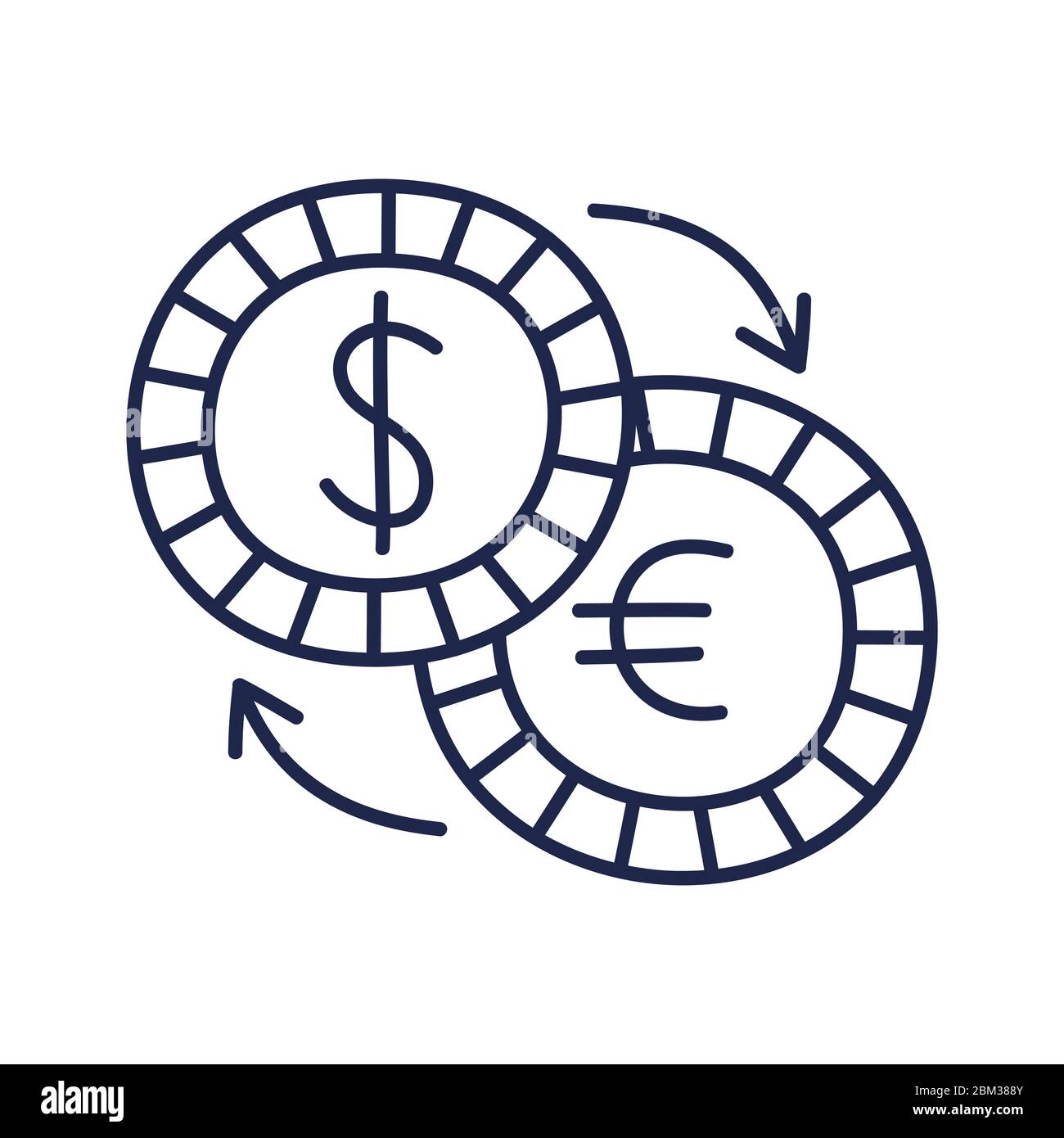 Currency Exchange hand draw doodle Business Flat Icon. Cartoon style dollar and euro money icon Stock Vector