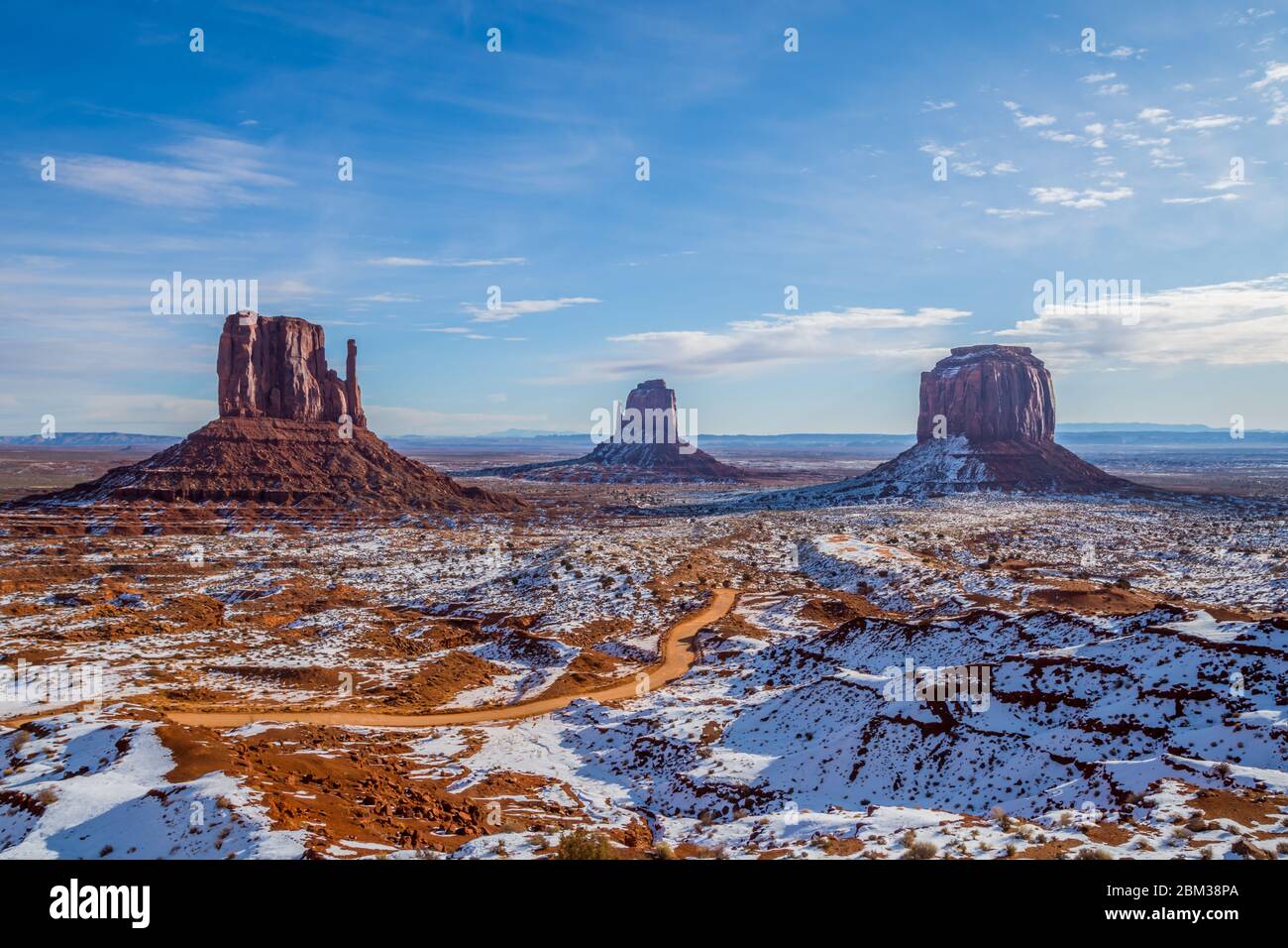 Panoramic view of Monument Valley Navajo Tribal Park in the snow Stock Photo