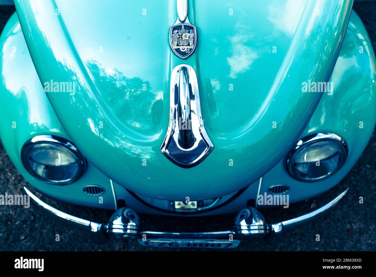 A Blue Volkswagen Beetle 1969,  front view image Stock Photo