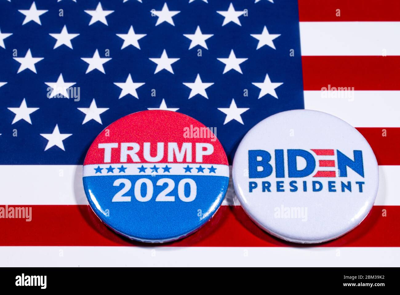 London Uk May 5th 2020 Donald Trump And Joe Biden Pin Badges Pictured Of The Usa Flag The Two Men Will Be Battling Eachother In The 2020 Us Pre Stock Photo Alamy