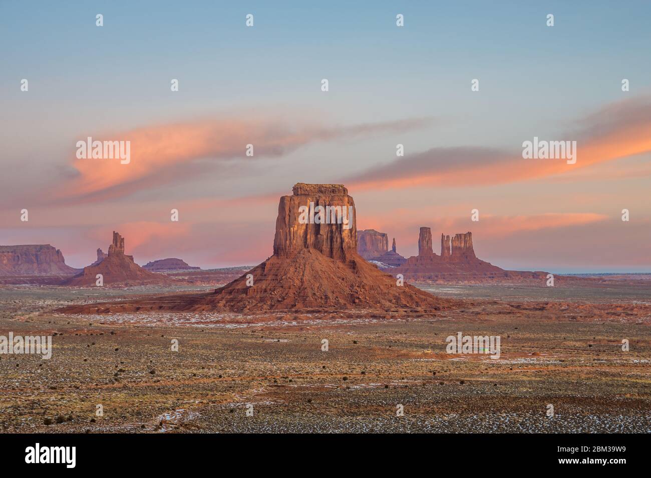 Panoramic view of Monument Valley Navajo Tribal Park at sunset Stock Photo