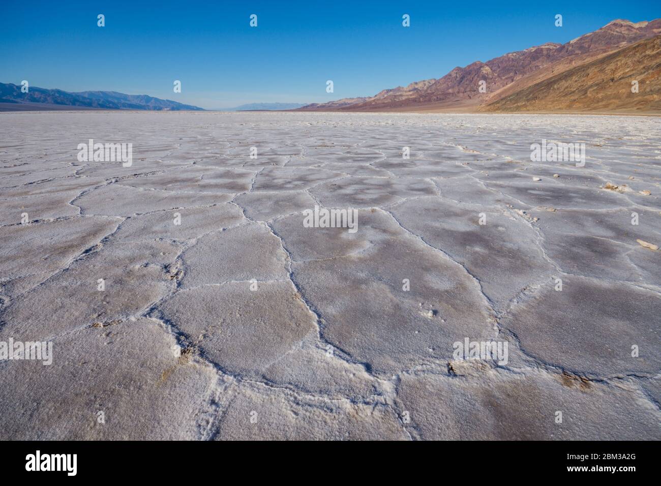 Badwater Basin crust of hexagonal shapes, Death Valley Stock Photo