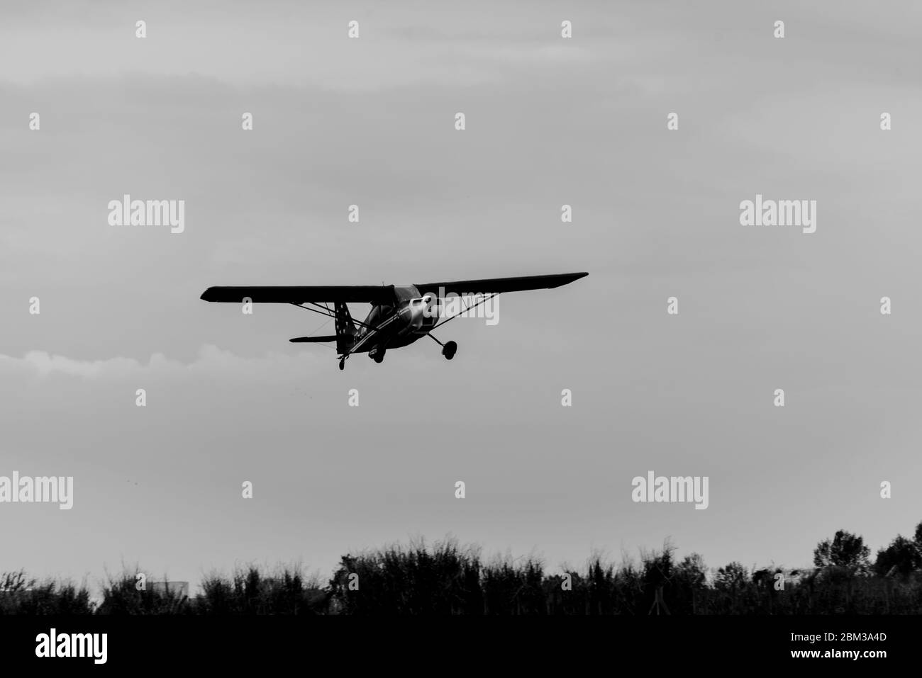 Single engine aircraft in black and white Stock Photo