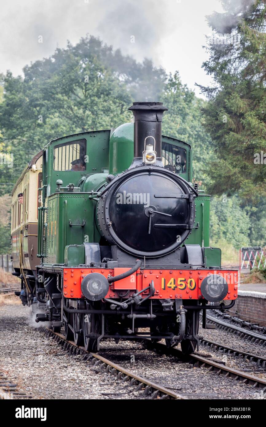 GWR 0-4-2T '14xx' No. 1450 waits at Highley on the Severn Valley Railway during their Autumn Steam Gala Stock Photo