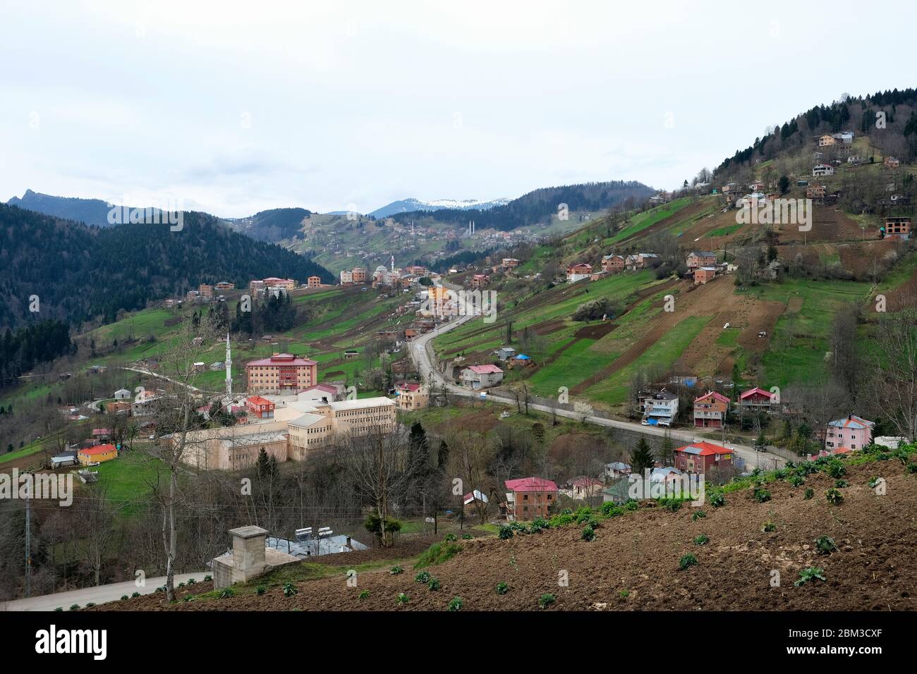 A typical village settlement in the forests of Trabzon province Stock Photo