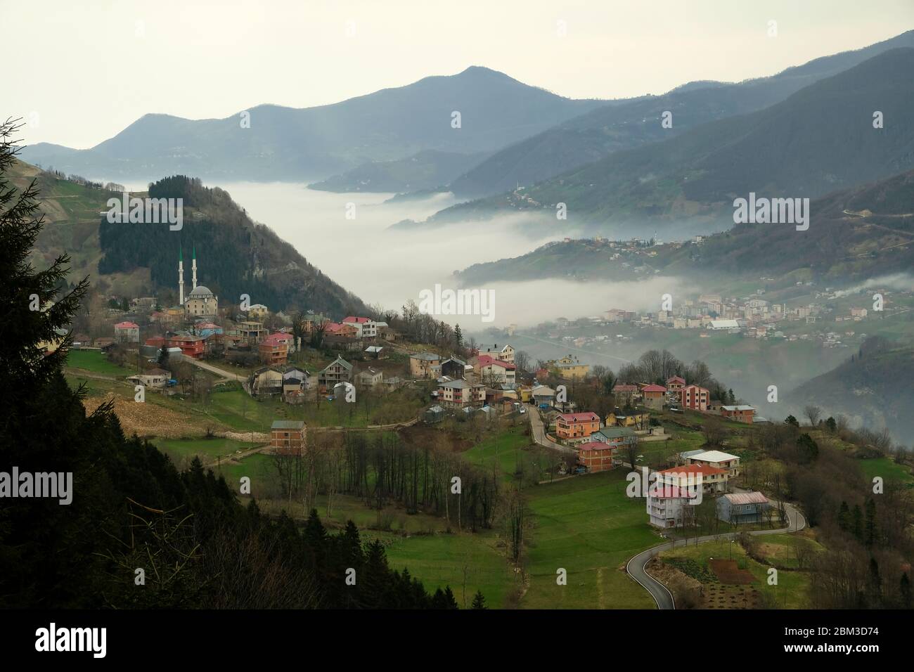 A typical village settlement in the forests of Trabzon province Stock Photo