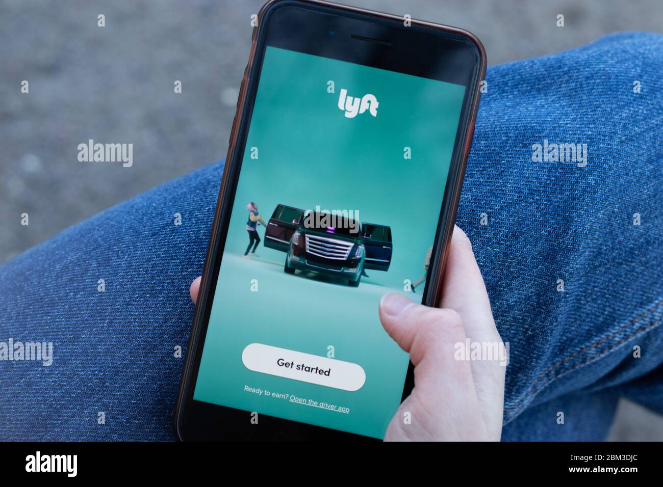 New York, USA - 1 May 2020: Lyft app logo close-up on phone screen, Illustrative Editorial Stock Photo