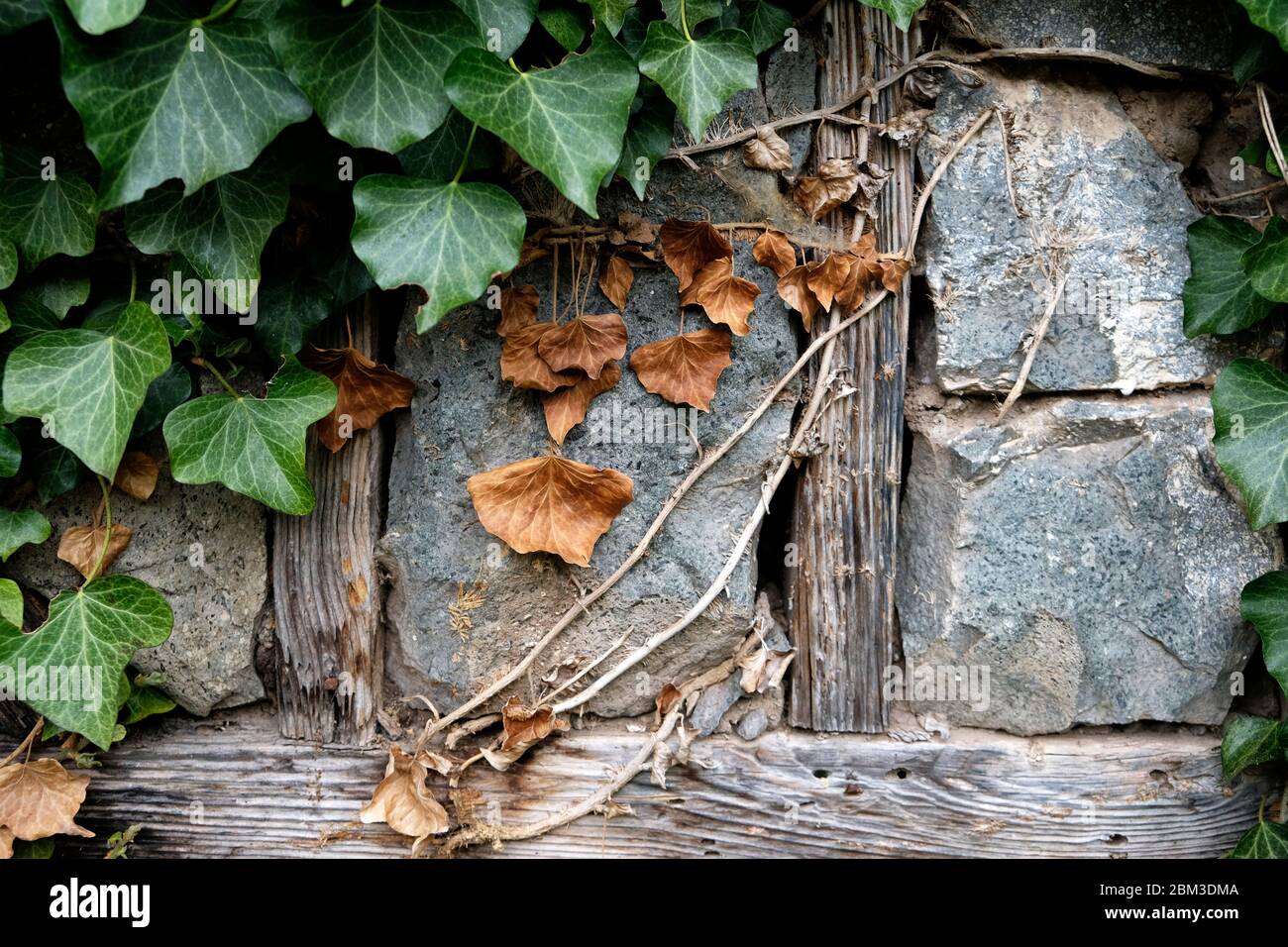 a traditional old house detail built using stone and wood in the district of macka in trabzon province Stock Photo