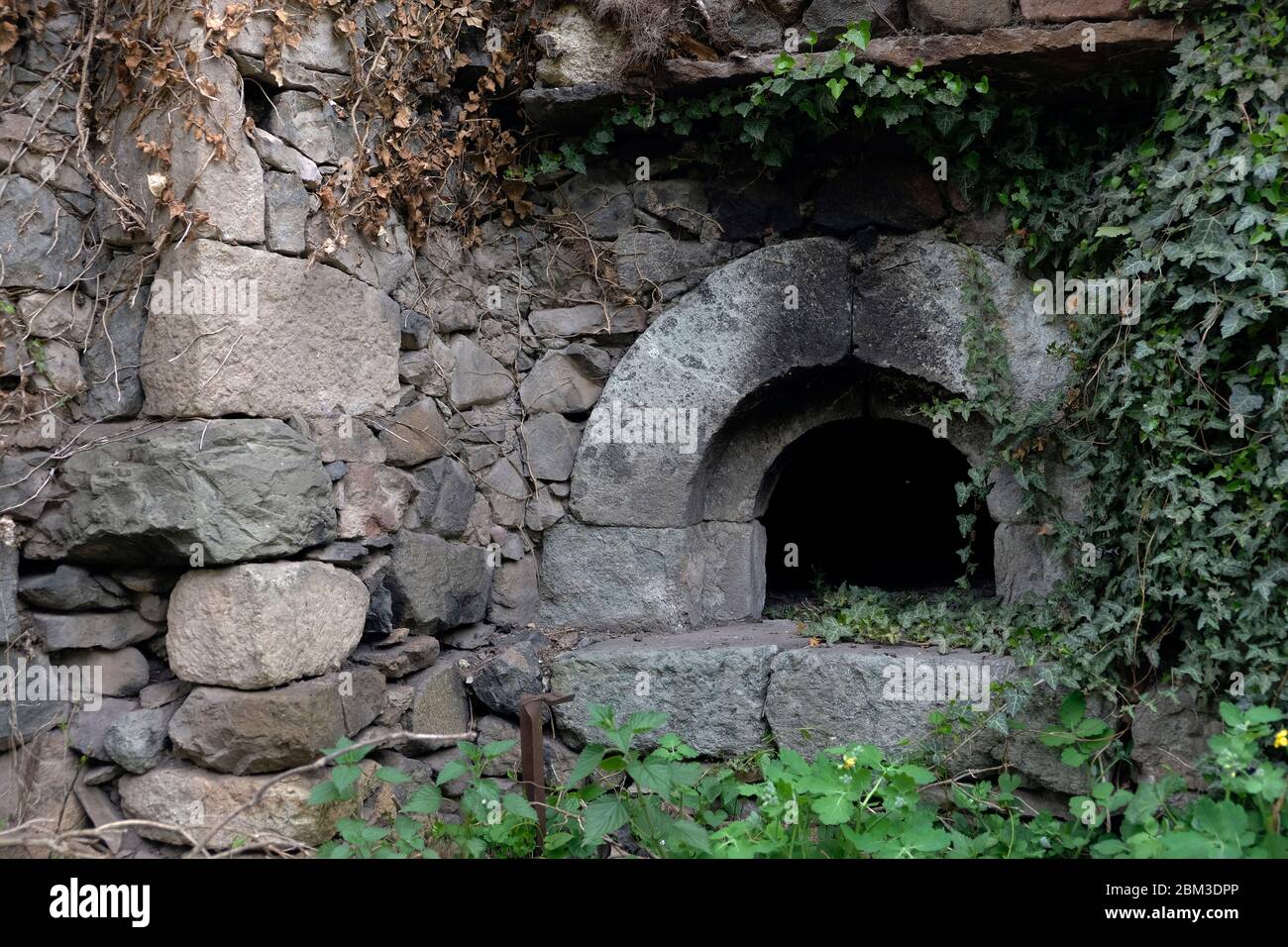 a traditional old house detail built using stone and wood in the district of macka in trabzon province Stock Photo