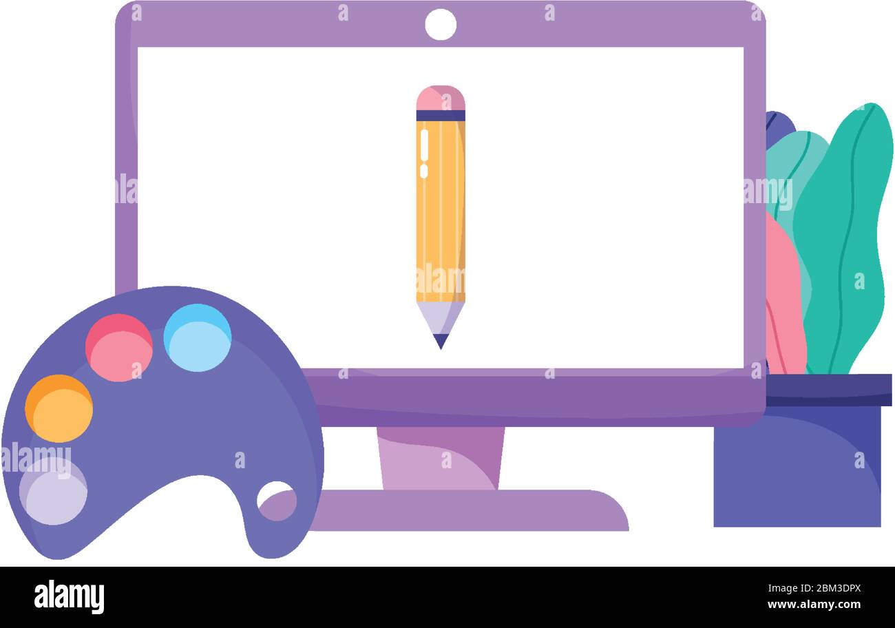 communication and technology, computer pencil color palette idea vector ...