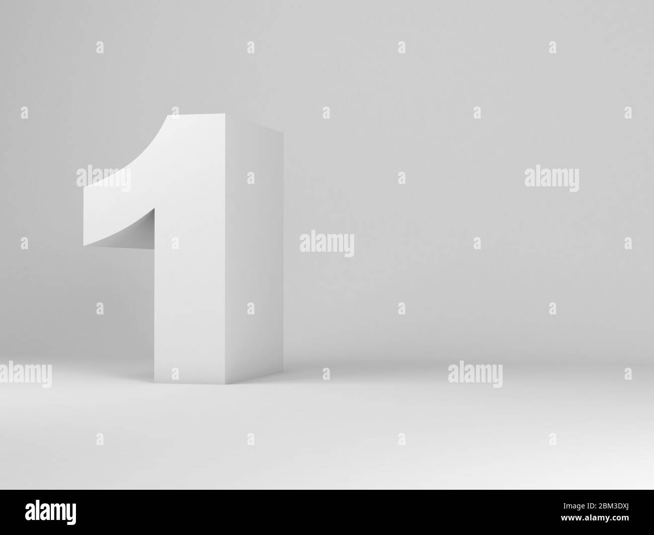 White digit one installation in an empty studio room, 3d rendering illustration Stock Photo