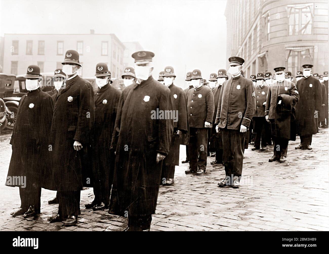 Policemen wearing masks during the 1918 Spanish Flu Pandemic. Stock Photo