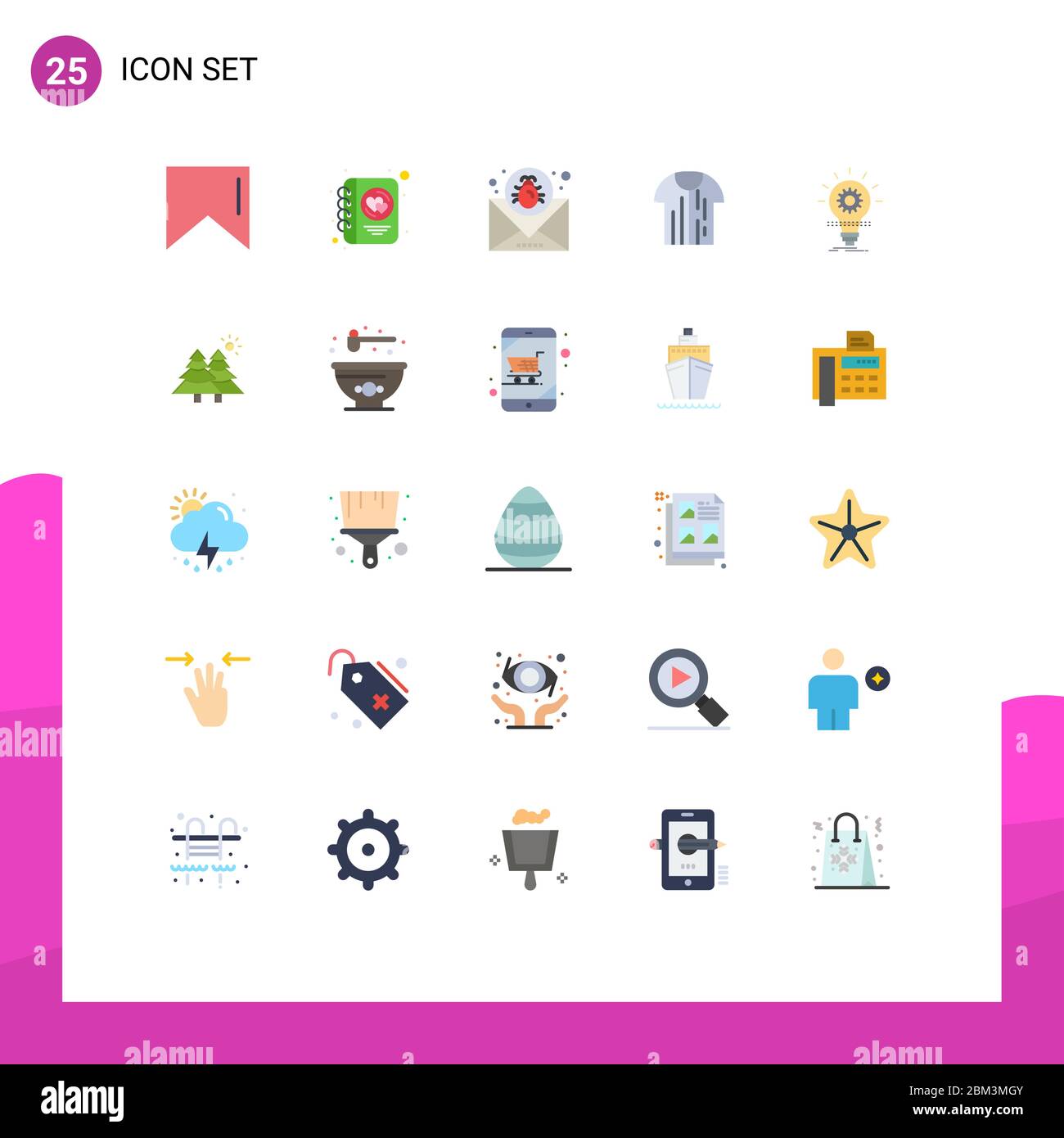 User Interface Pack of 25 Basic Flat Colors of develop, trikot, email, tshirt, sport Editable Vector Design Elements Stock Vector