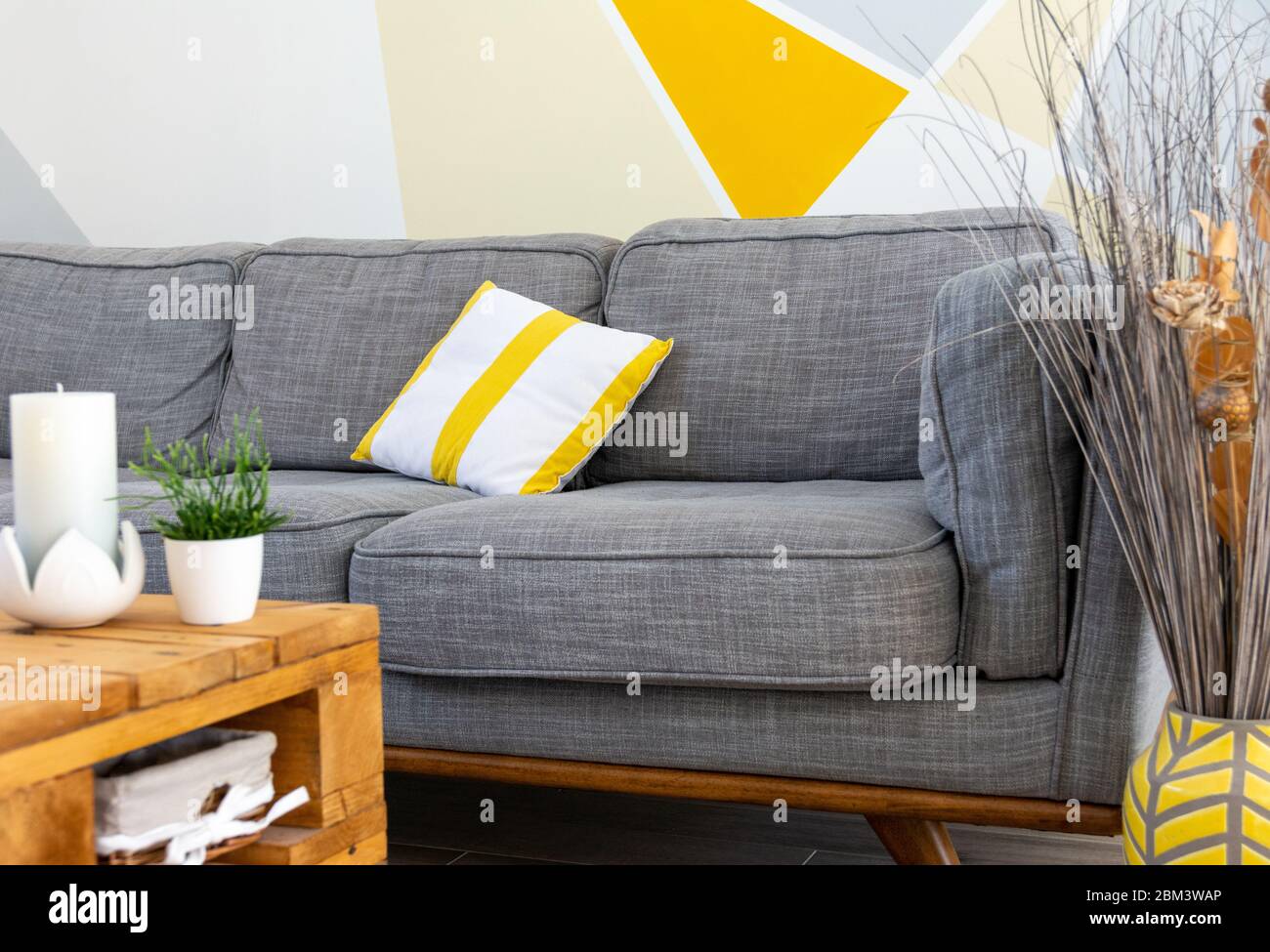 Stylish scandinavian style cozy living room interior with comfortable ...