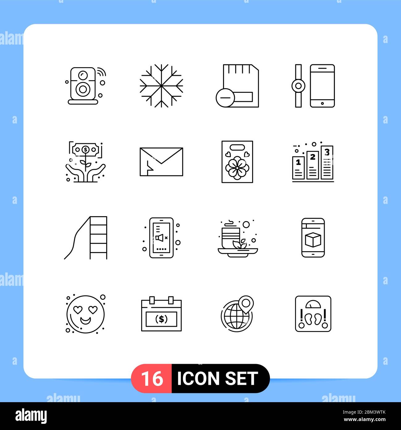 Mobile Interface Outline Set of 16 Pictograms of growth, smartphone, card, smart watch, remove Editable Vector Design Elements Stock Vector