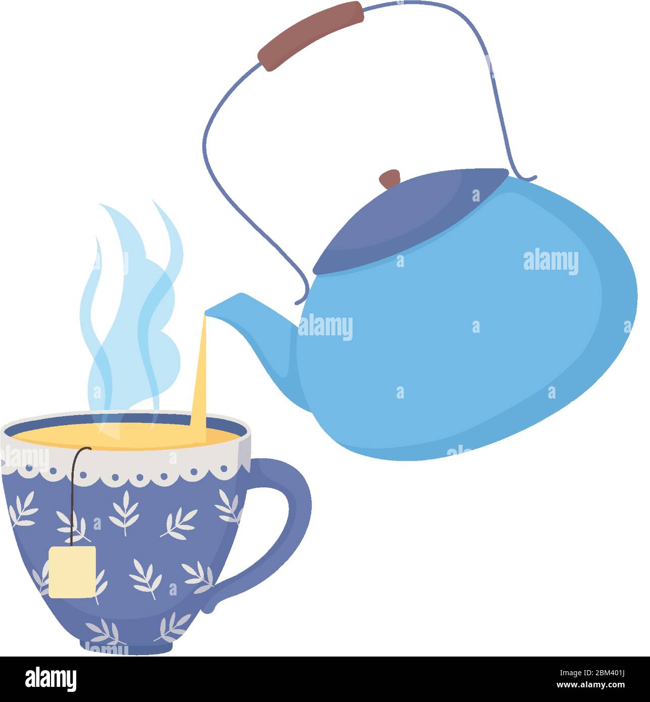 tea time, kettle pouring tea in cup beverage design vector illustration