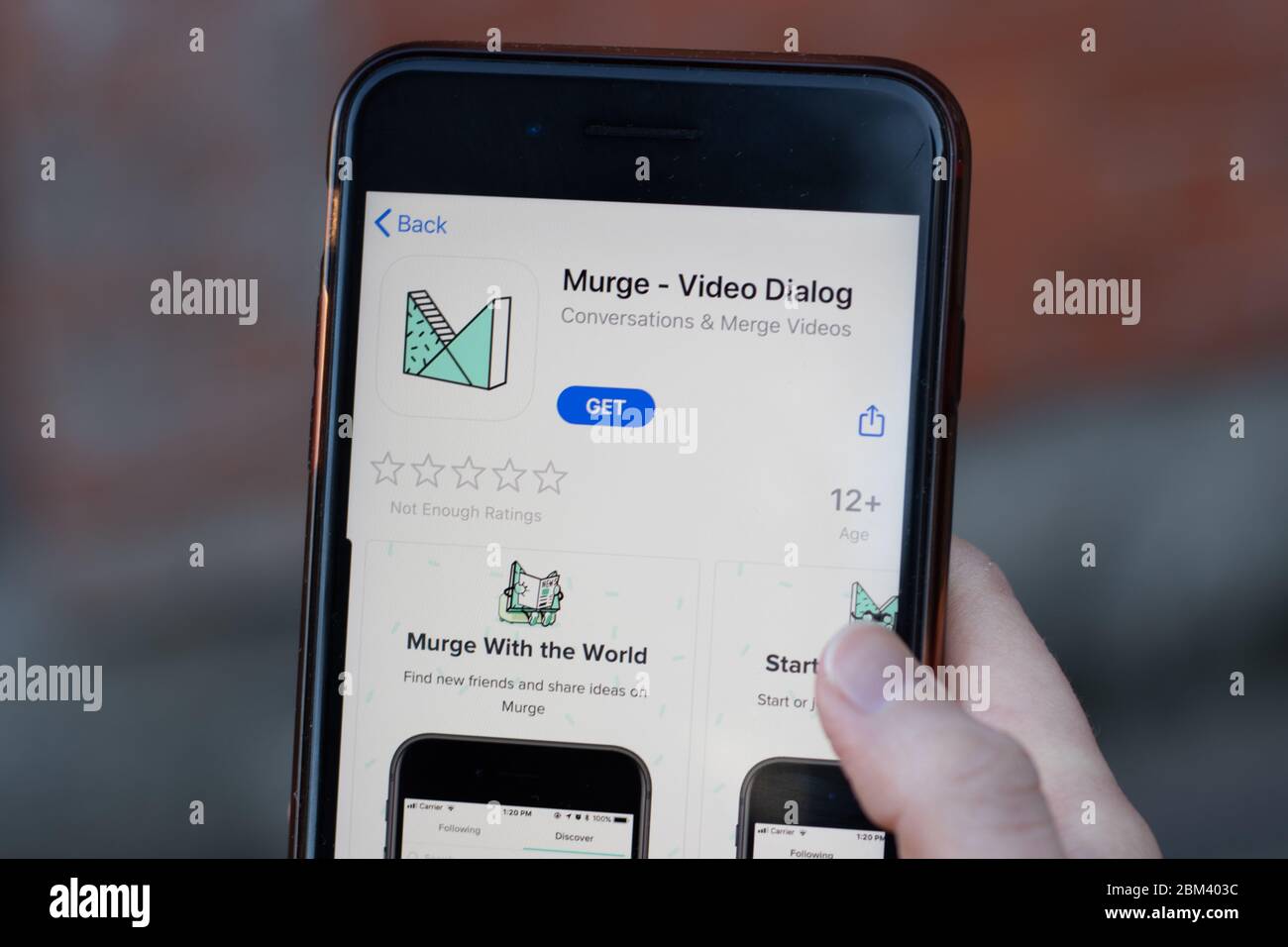 New York, USA - 1 May 2020: Murge app logo close-up on phone screen, Illustrative Editorial Stock Photo