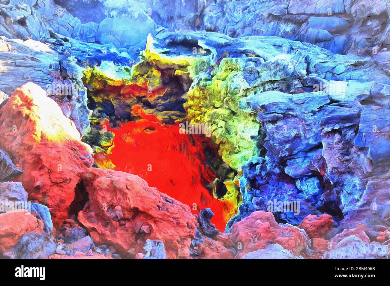 View on Tolbachik volcano colorful painting, Kamchatka Peninsula, Russia Stock Photo