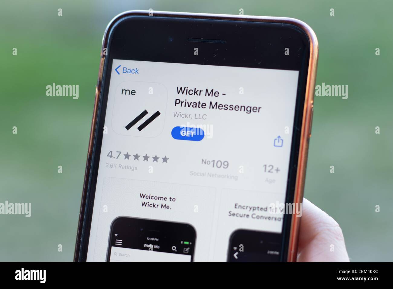 New York, USA - 1 May 2020: Wickr Me app logo close-up on phone screen, Illustrative Editorial Stock Photo