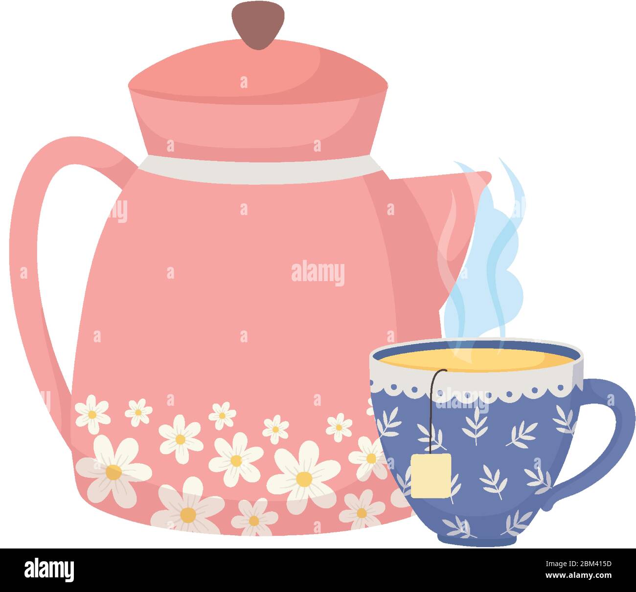 tea time, kettle cup tea bag beverage design vector illustration Stock