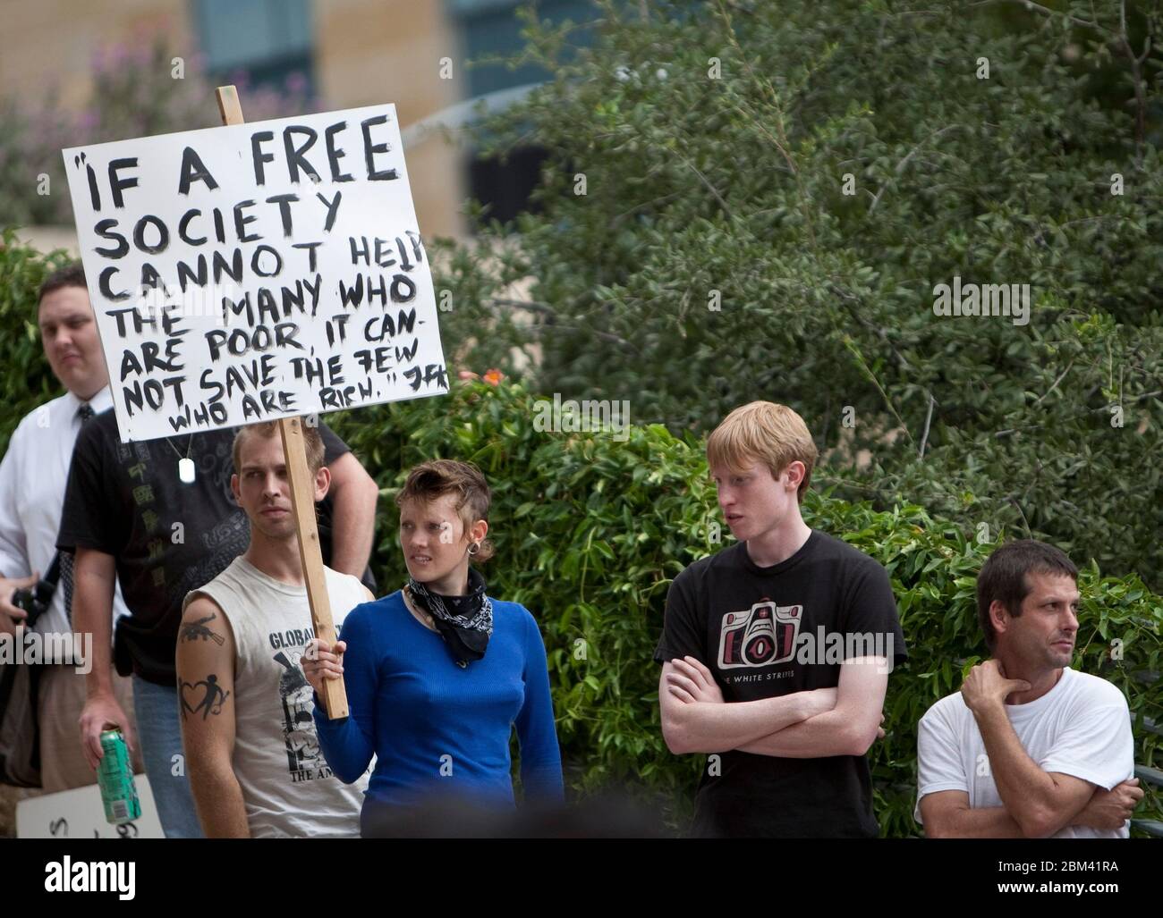 Austin, Texas USA, October 7, 2011: Small crowd of protesters attend an Occupy Austin demonstration at City Hall. Occupy Austin is an offshoot of Occupy Wall Street, an ongoing protest that denounces the role that large companies play in the current financial crisis. ©Marjorie Kamys Cotera/Daemmrich Photography Stock Photo