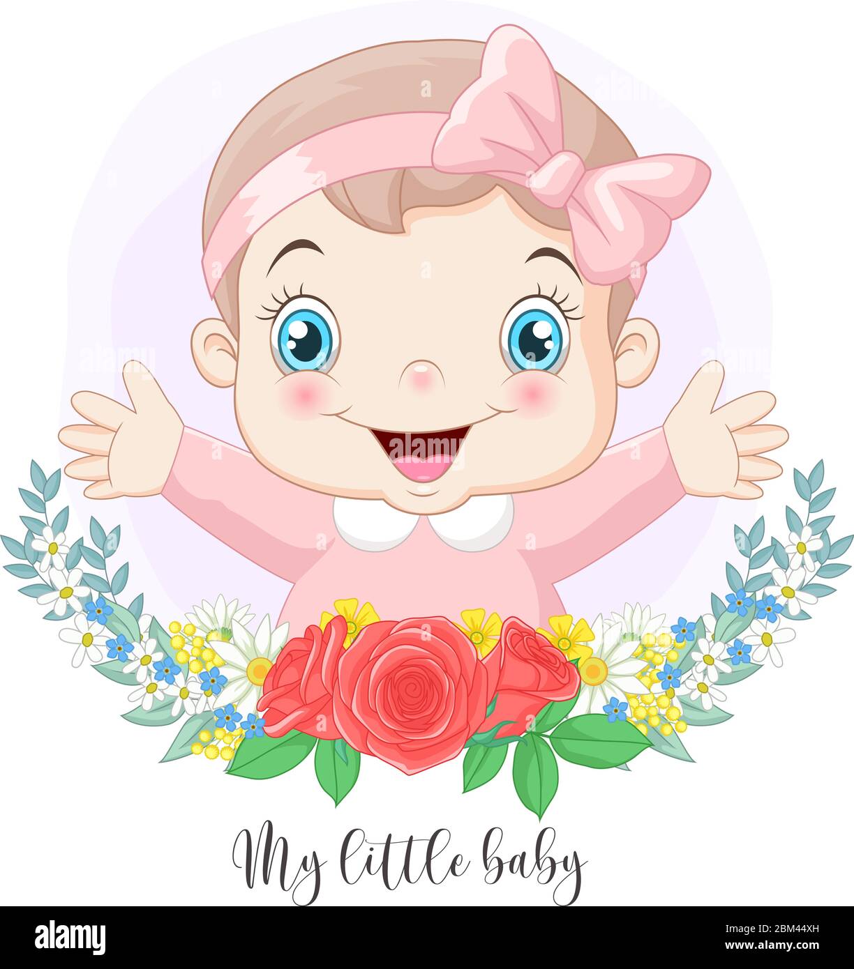 Cartoon cute little baby girl with flowers background Stock Vector ...