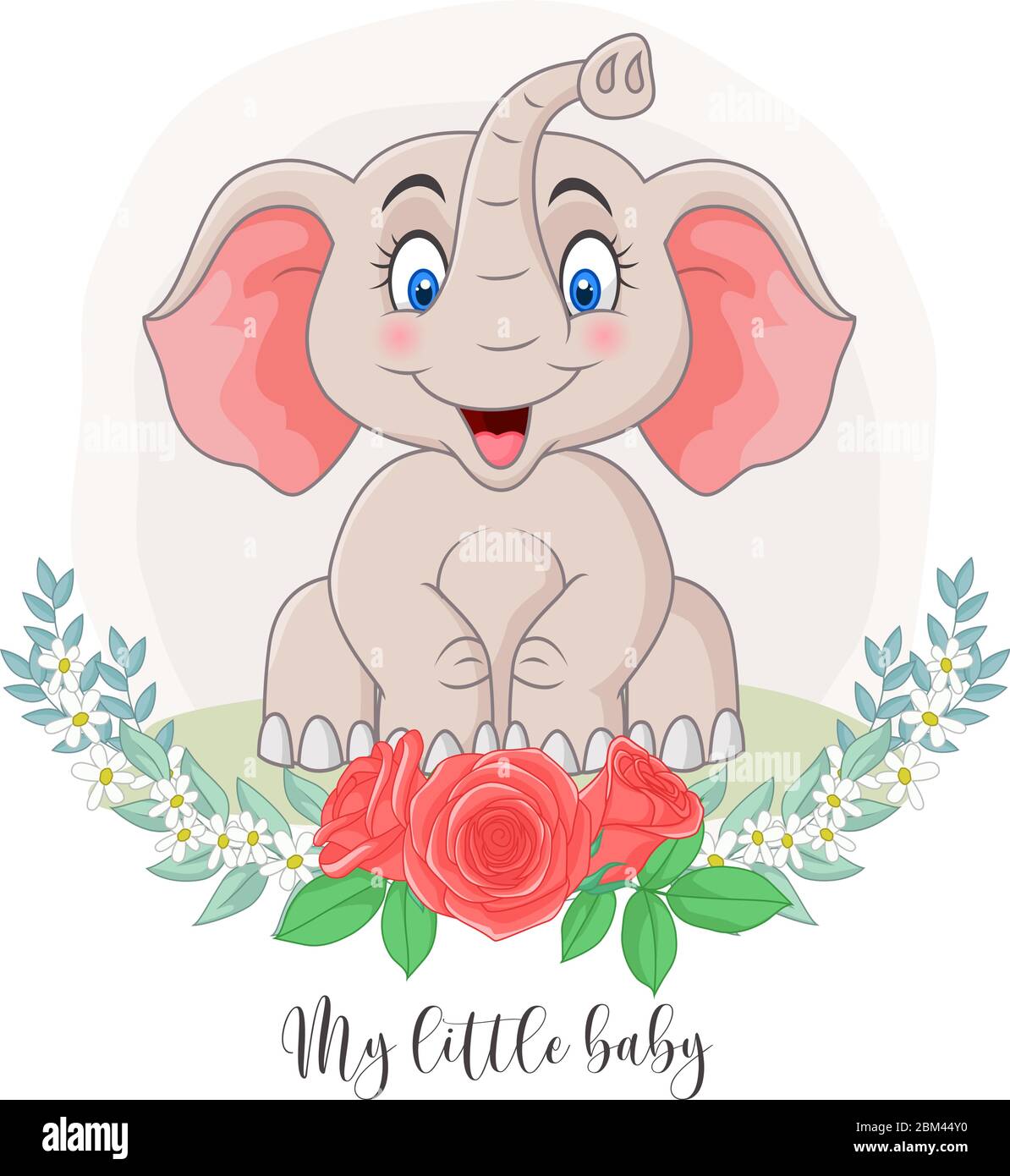 Cartoon cute elephant sitting with flowers background Stock Vector ...