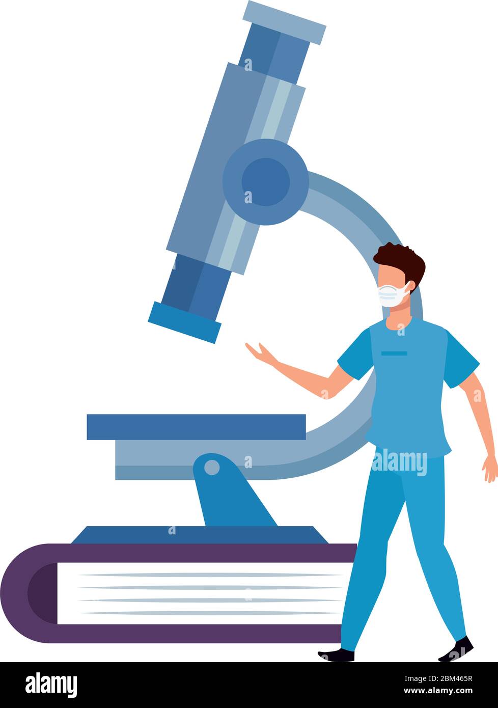 paramedic with microscope in book Stock Vector