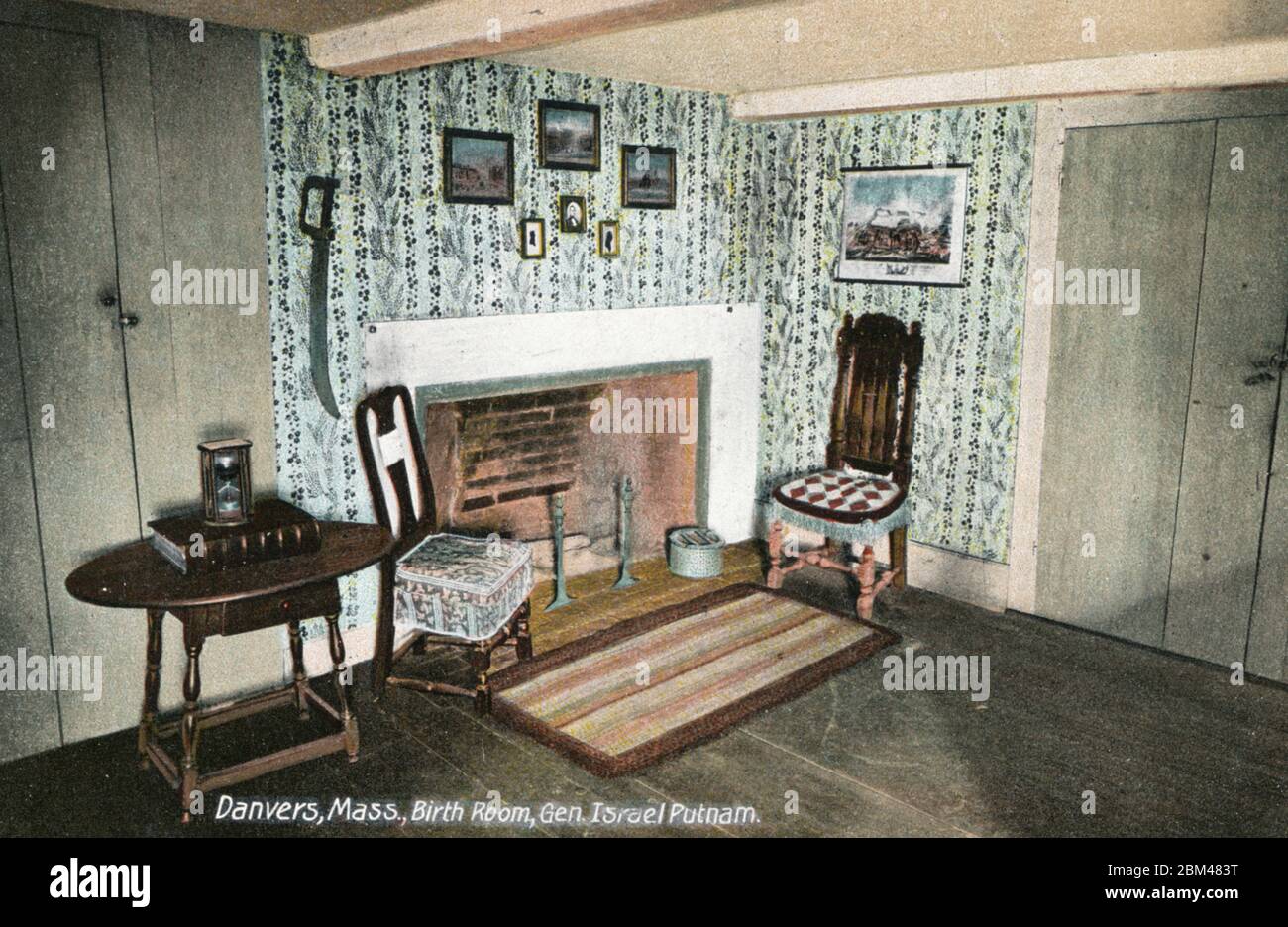 Postcard depicting the birth room of General Israel Putnam, Danvers, Massachusetts, circa 1911 Stock Photo