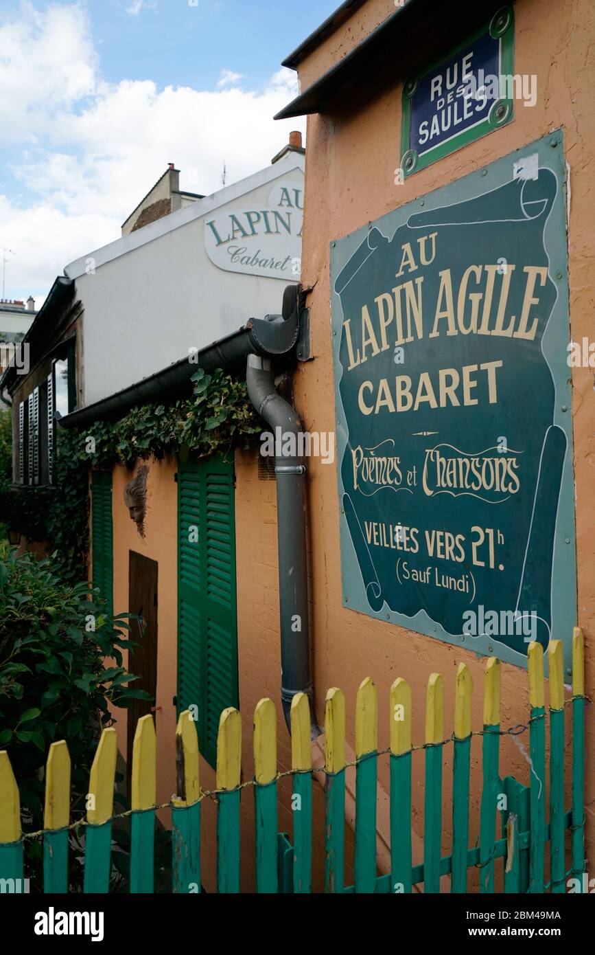 The famous Au Lapin Agile,The Agile Rabbit cabaret night club in Montmartre.Paris.France Stock Photo