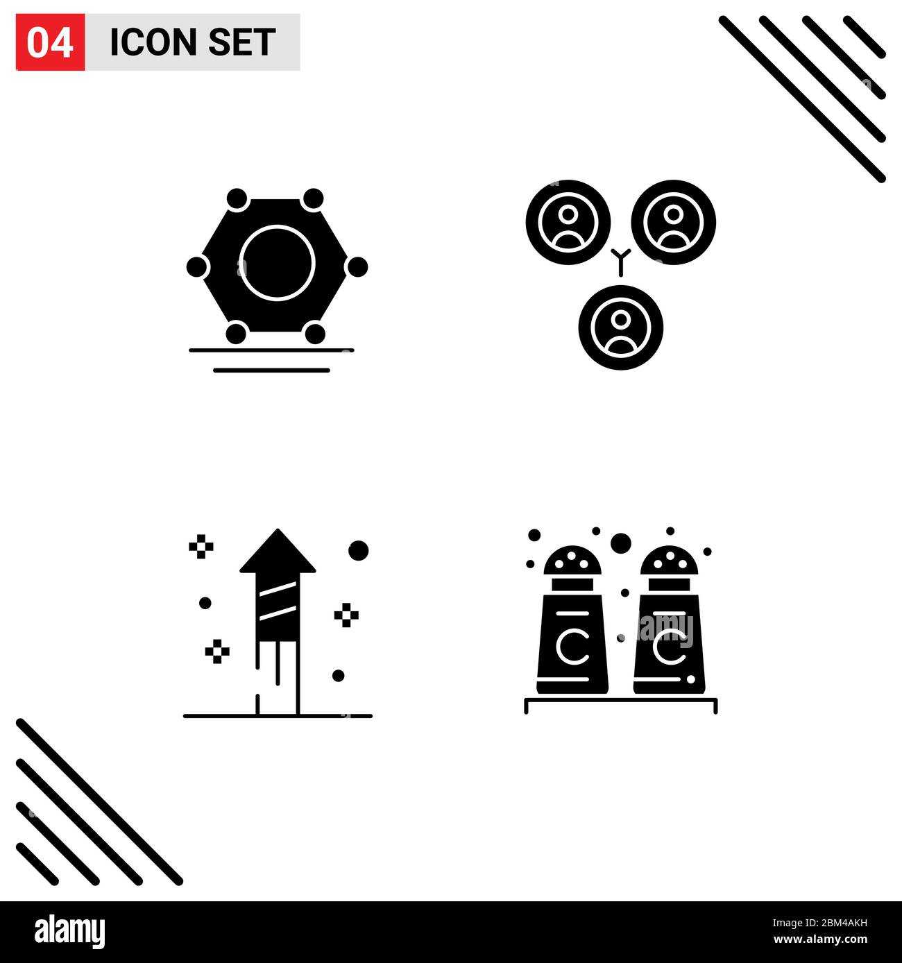 Pack of 4 Modern Solid Glyphs Signs and Symbols for Web Print Media such as digital, cinnamon, connections, fireworks, shop Editable Vector Design Ele Stock Vector