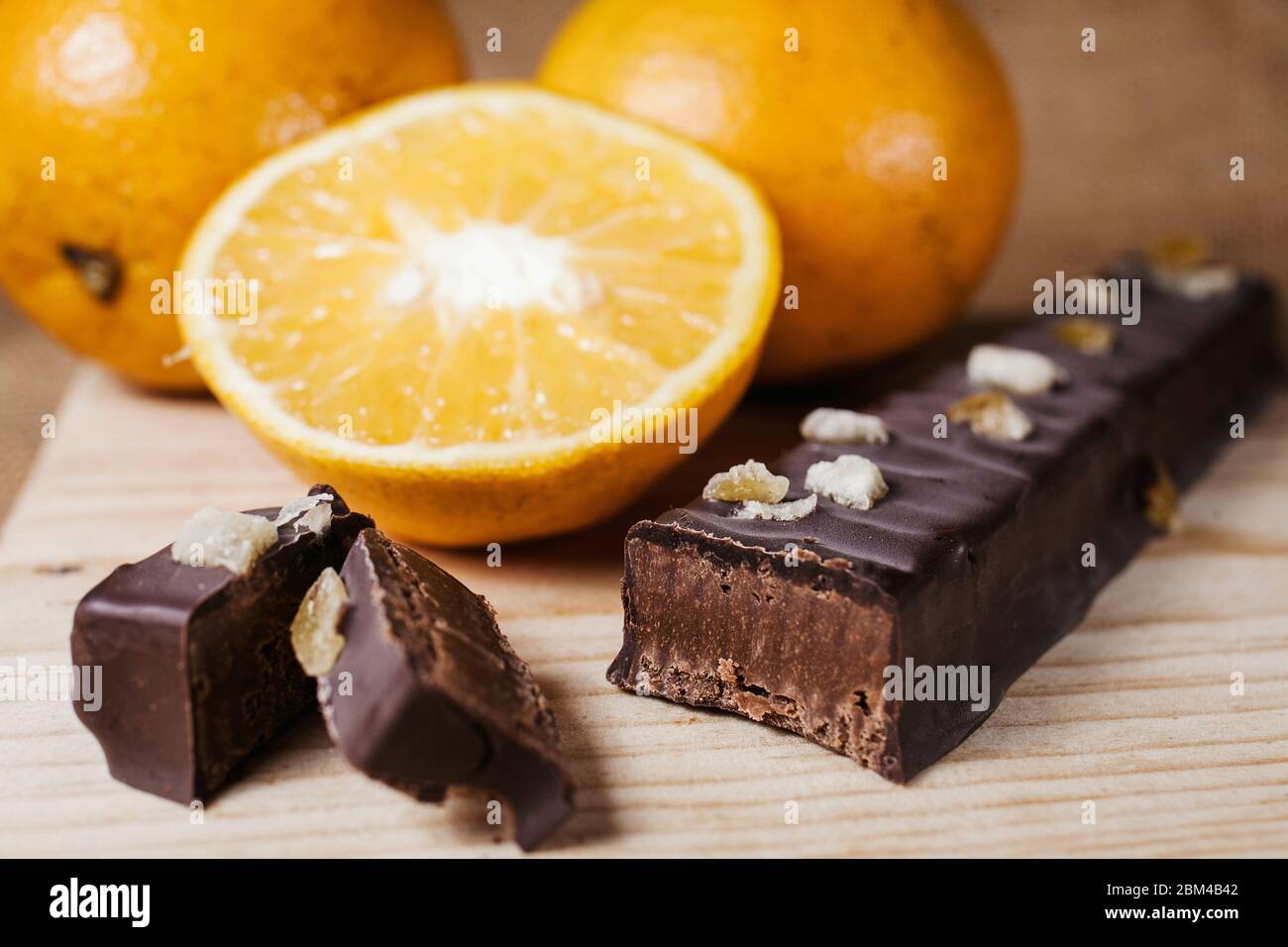 Chocolate turron with oranges Stock Photo