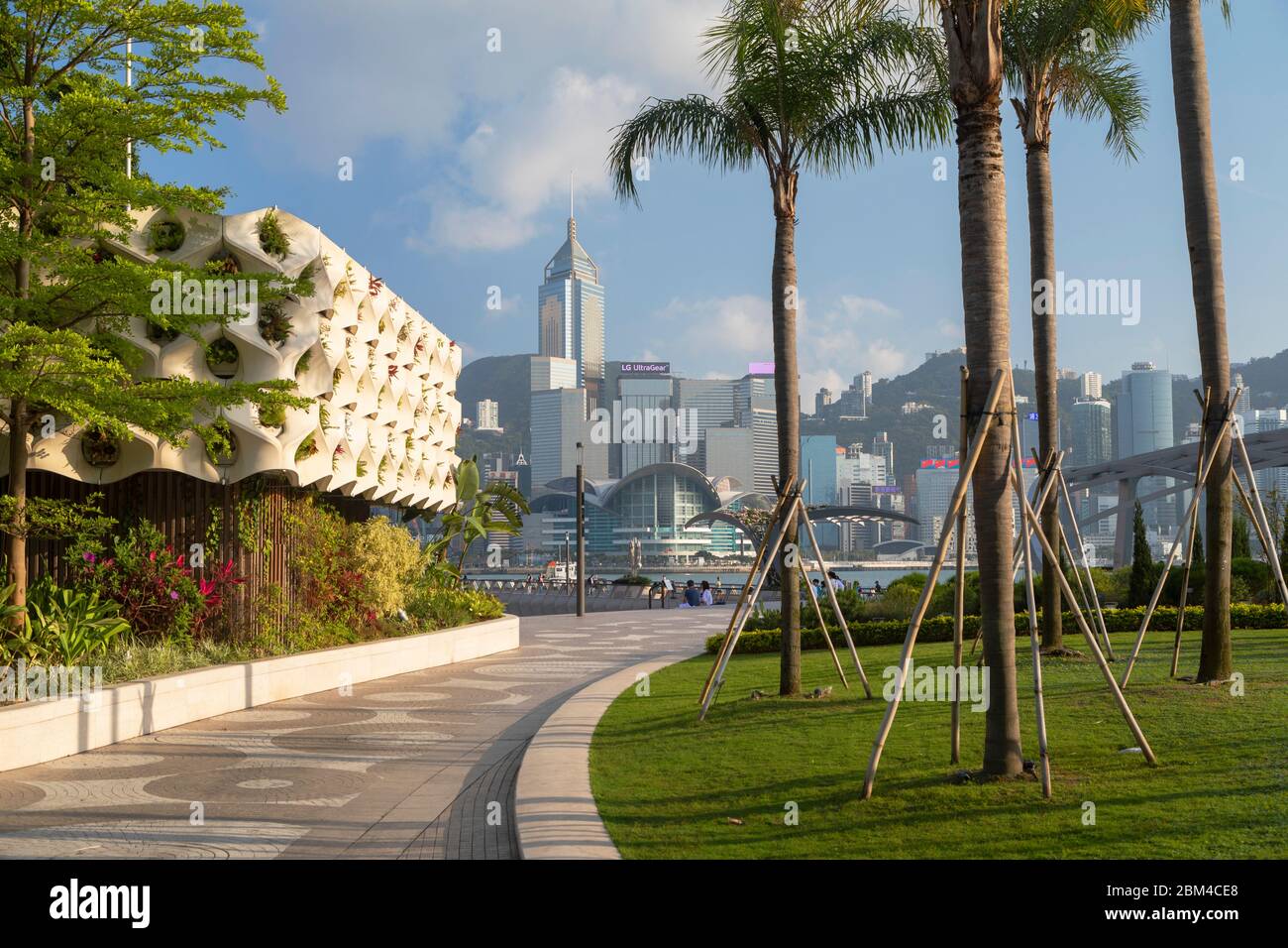 Salisbury Garden and Hong Kong Island skyline, Kowloon, Hong Kong Stock ...