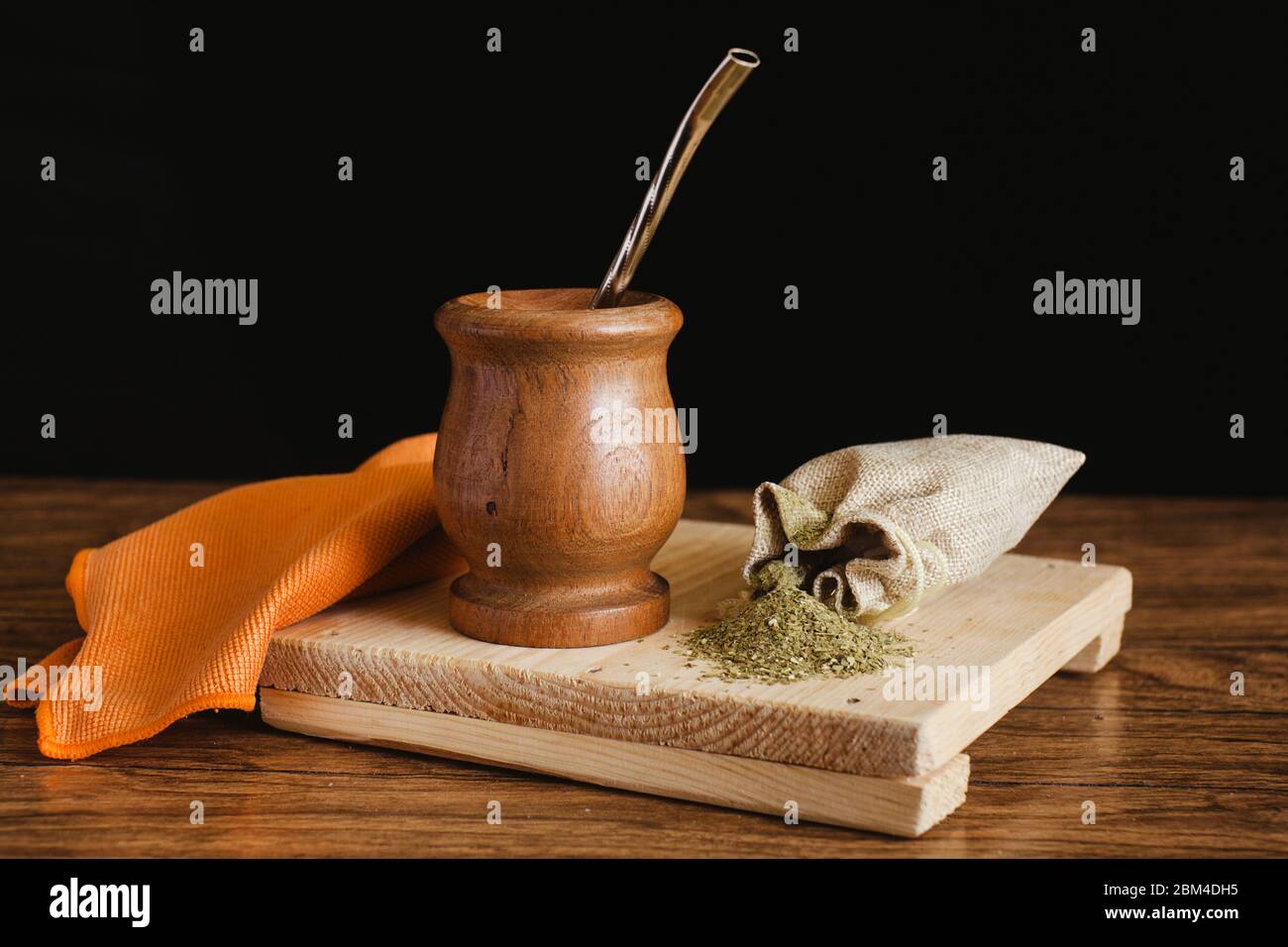 yerba mate tea traditional in Argentina on a black background Stock Photo Alamy