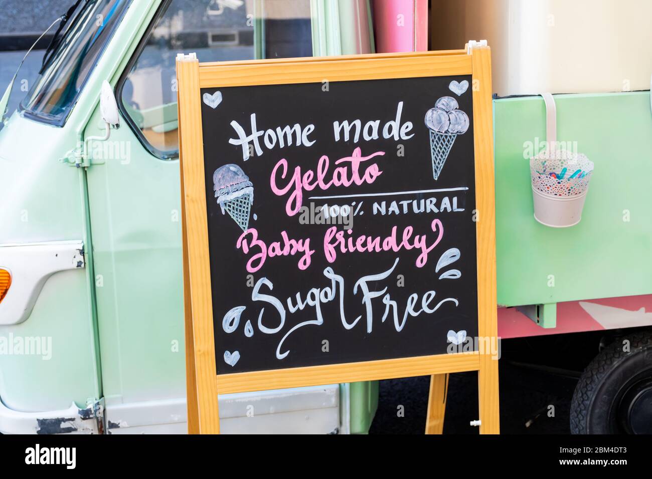 Gluten free, lactose free, gluten free ice cream sign. Advertisement on