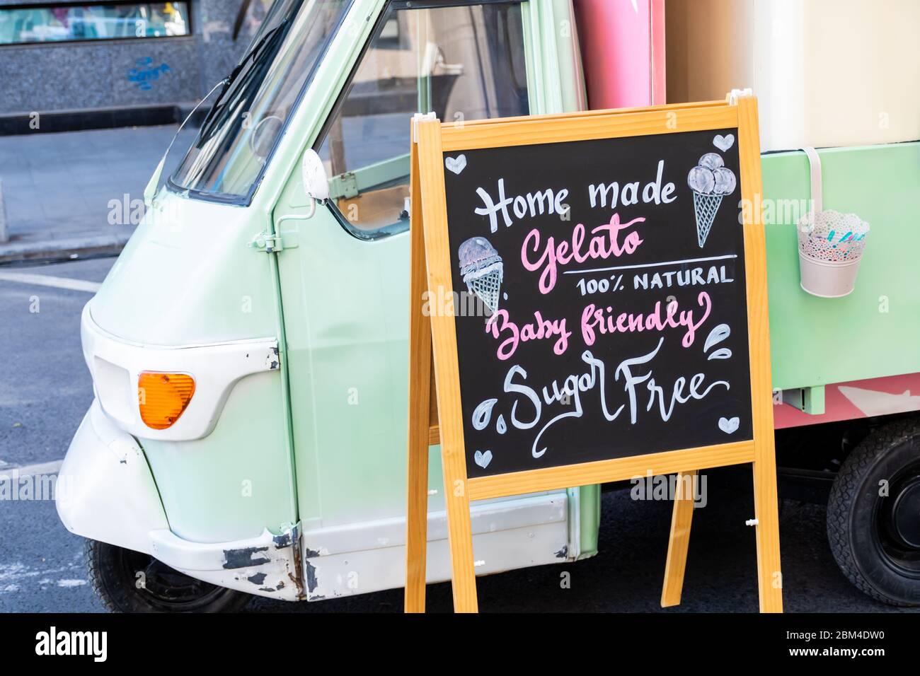 Gluten free, lactose free, gluten free ice cream sign. Advertisement on