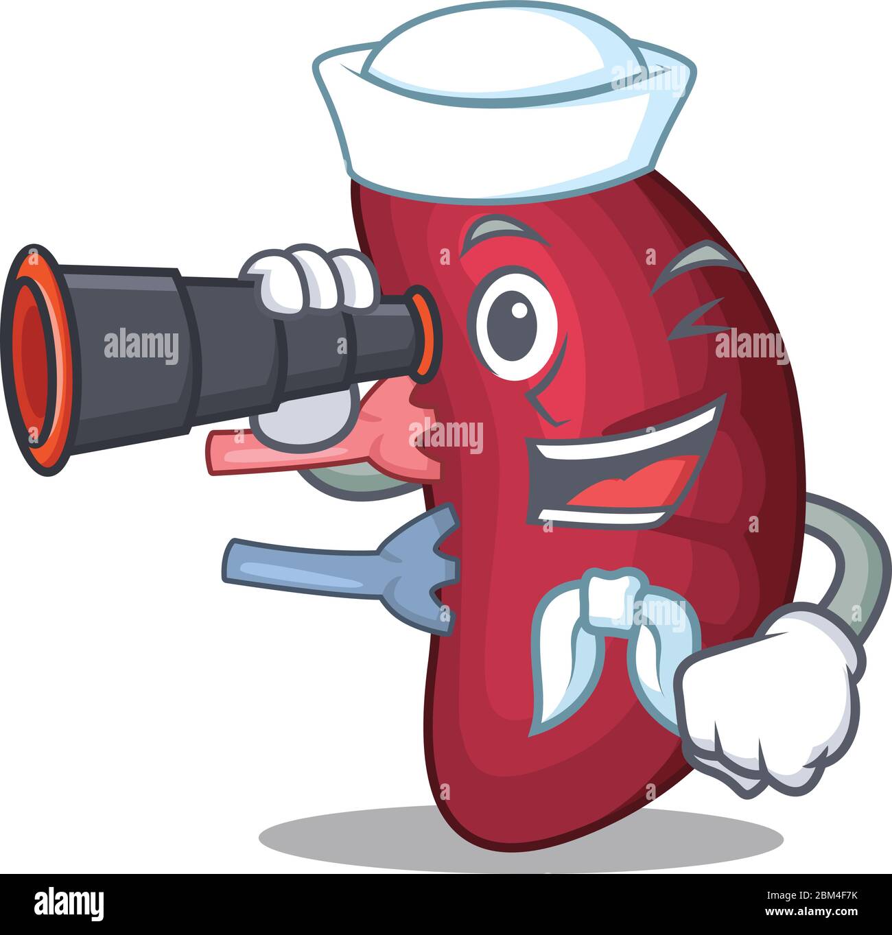 A cartoon icon of human spleen Sailor with binocular Stock Vector