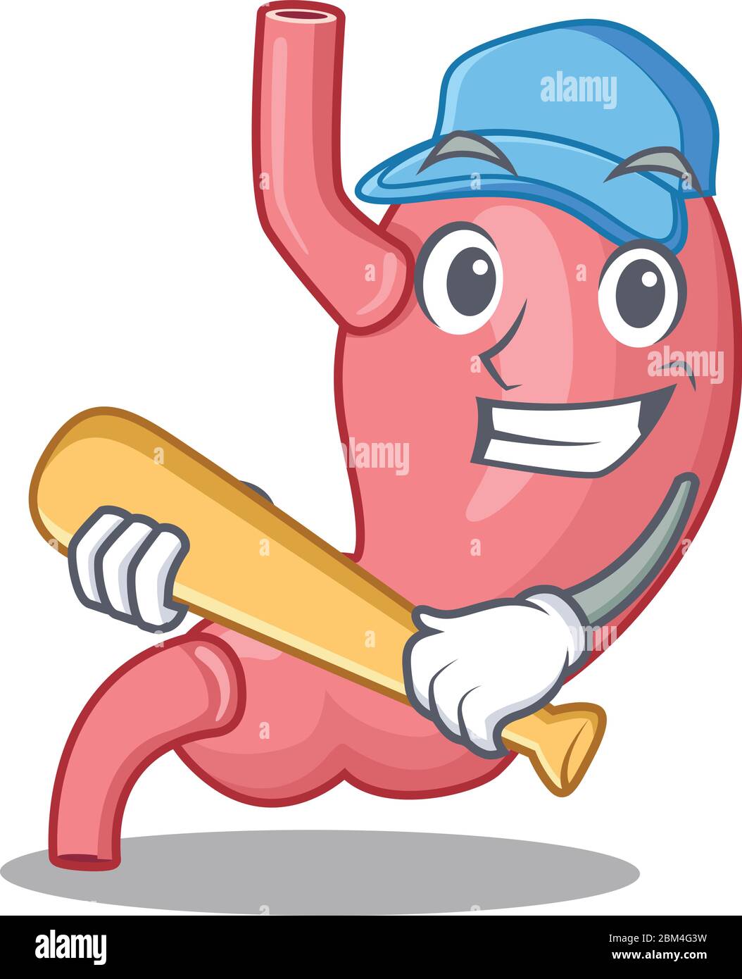 Picture of human stomatch cartoon character playing baseball Stock Vector