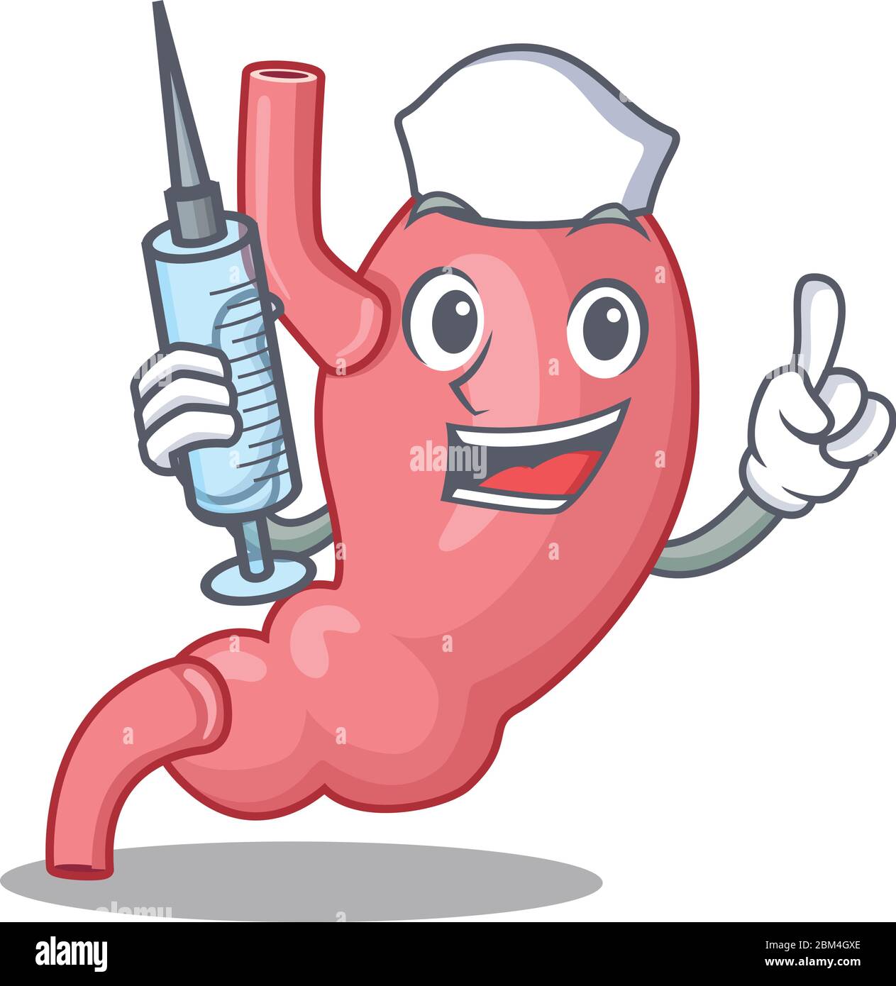 A nice nurse of human stomatch mascot design concept with a syringe Stock Vector