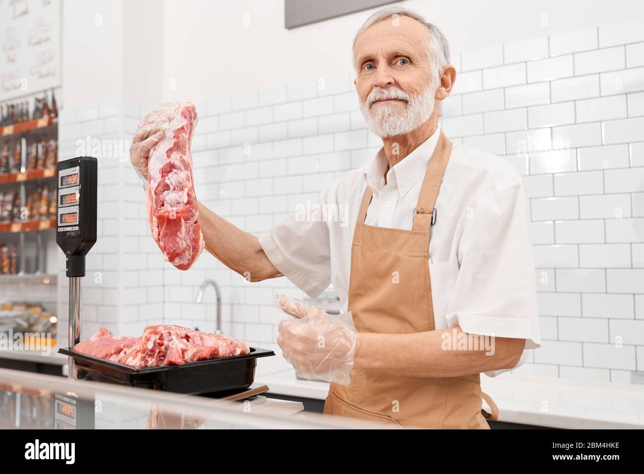 Scale with raw meat Stock Photo - Alamy