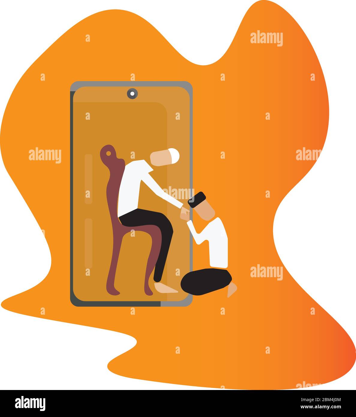 A Man ask apology to his Father through a mobile phone on online video call Stock Vector