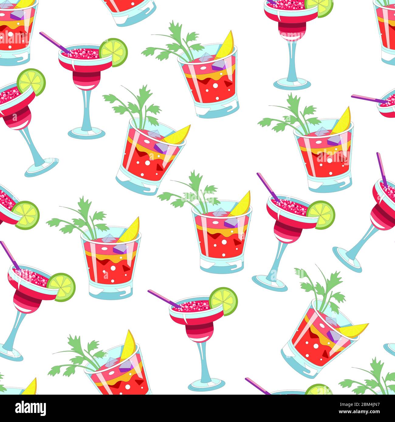 Alcoholic cocktails and beverages with alcohol seamless pattern Stock Vector