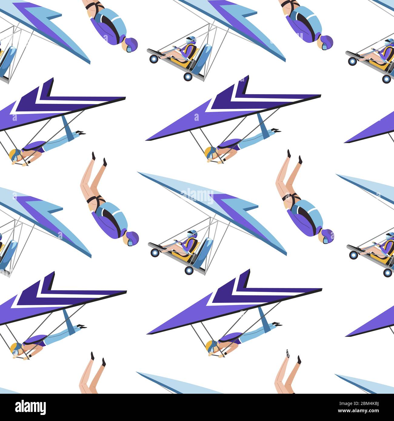 Hang gliding and parachuting, extreme sports seamless pattern Stock Vector
