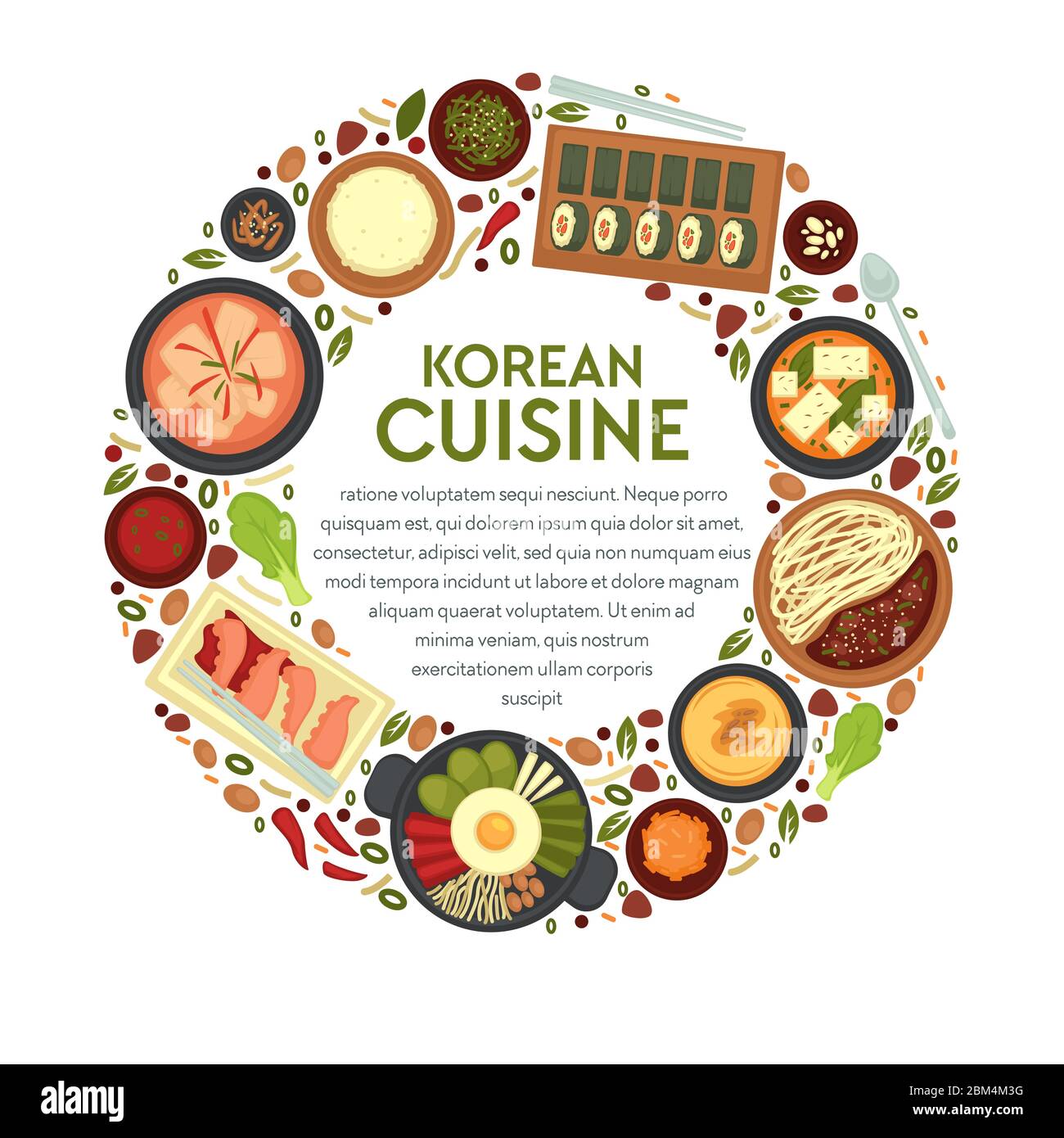 Korean cuisine, round banner template with text vector Stock Vector ...
