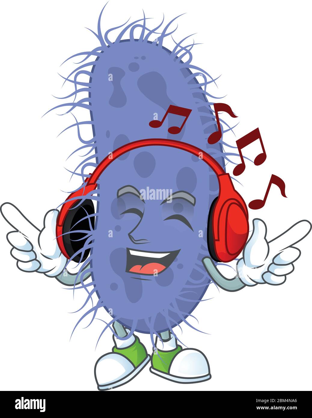 Cartoon mascot design salmonella typhi enjoying music with headset. Vector illustration Stock Vector