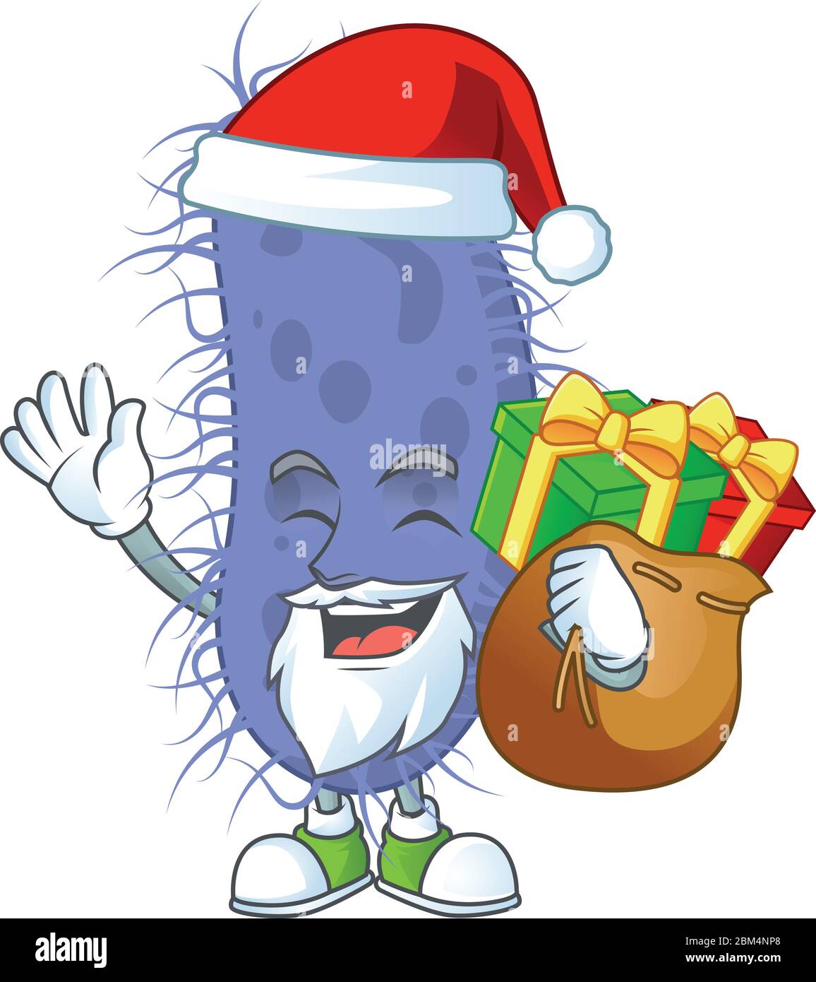 Santa salmonella typhi Cartoon character design with sacks of gifts. Vector illustration Stock Vector