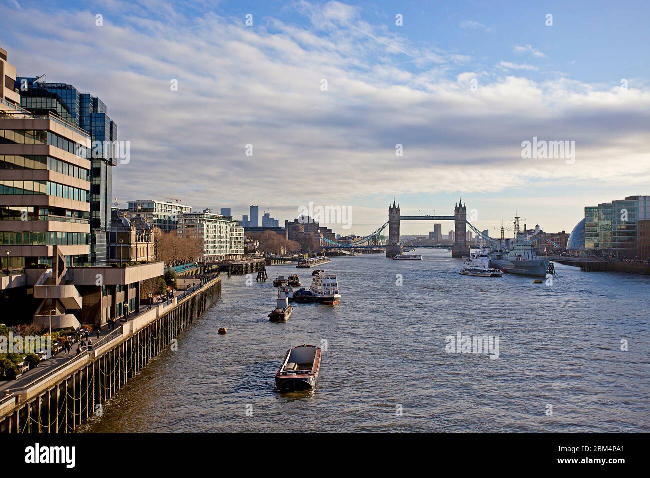 HMS Belfast with Tower Bridge, London Stock Photo